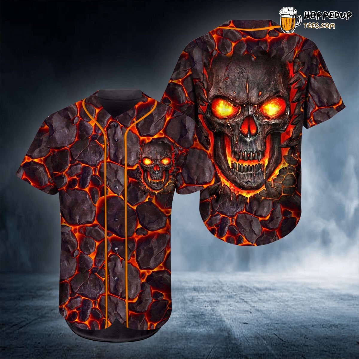 Volcanic Lava Rock Skull 3D Printed Baseball Jersey Intense