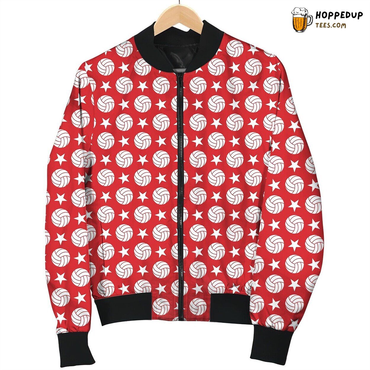 Volleyball And Star On Red Background Bomber Jacket