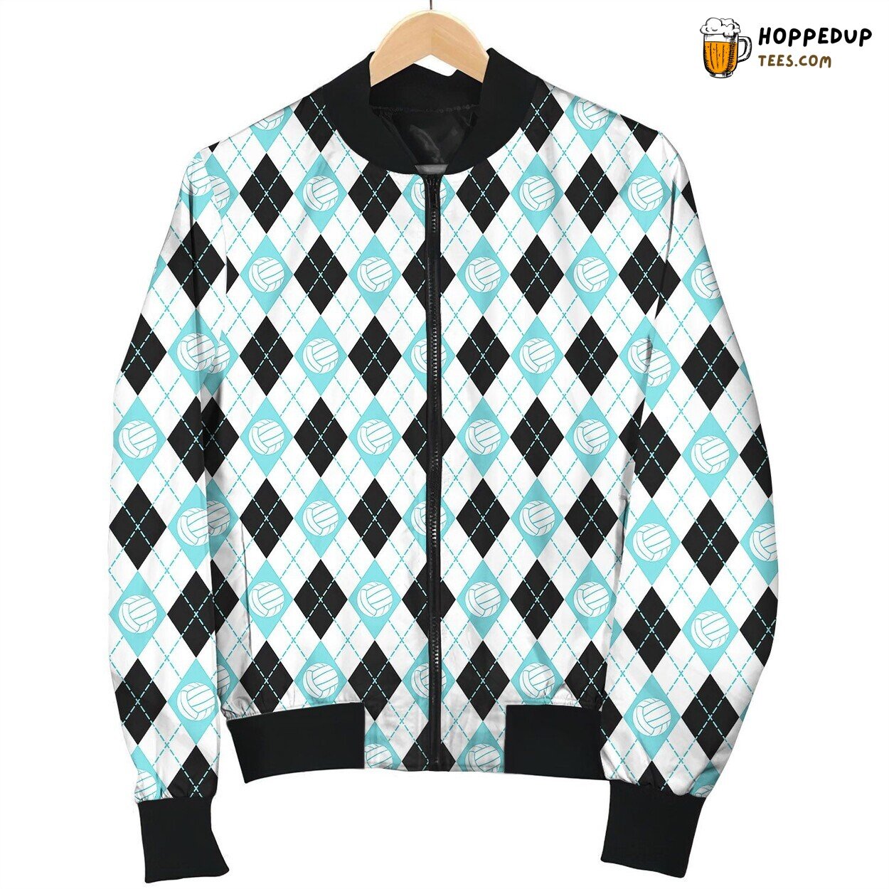 Volleyball Blue Pattern Bomber Jacket