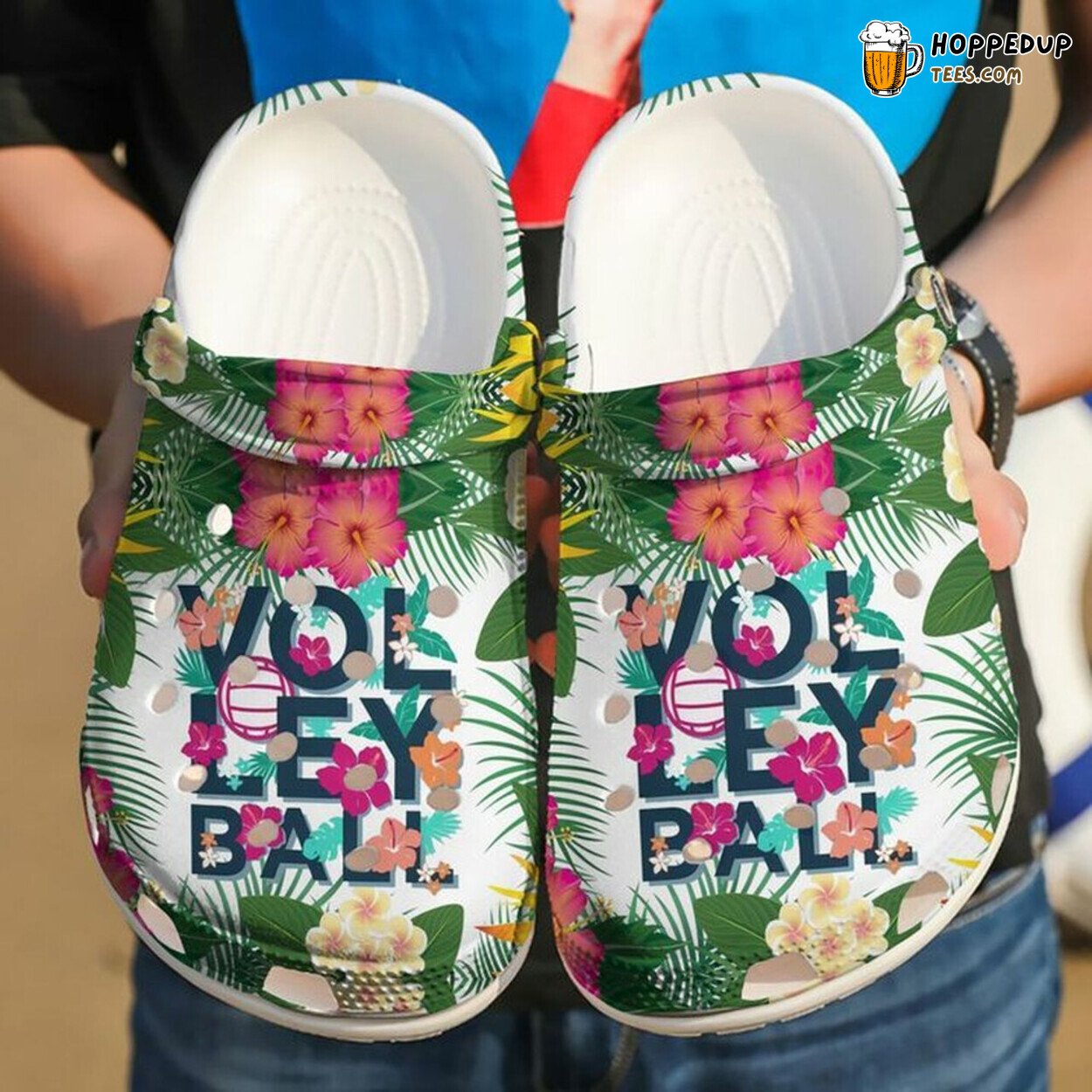 Volleyball Floral Tropical Themed Rubber Clog Shoes Comfy Sporty Footwear