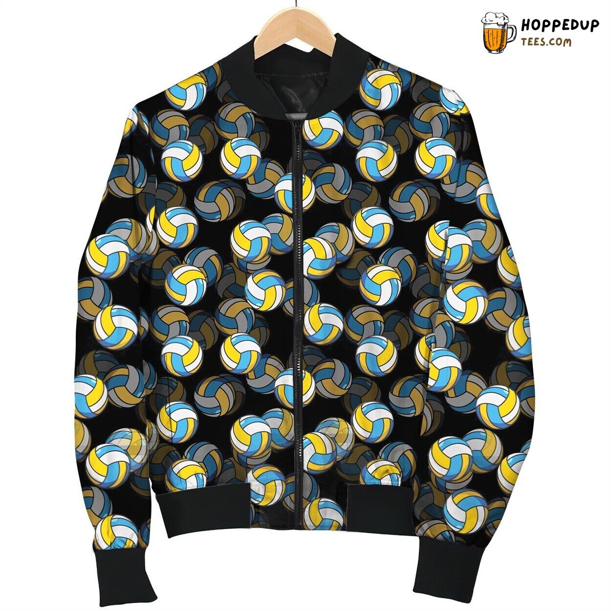Volleyball On Black Bomber Jacket