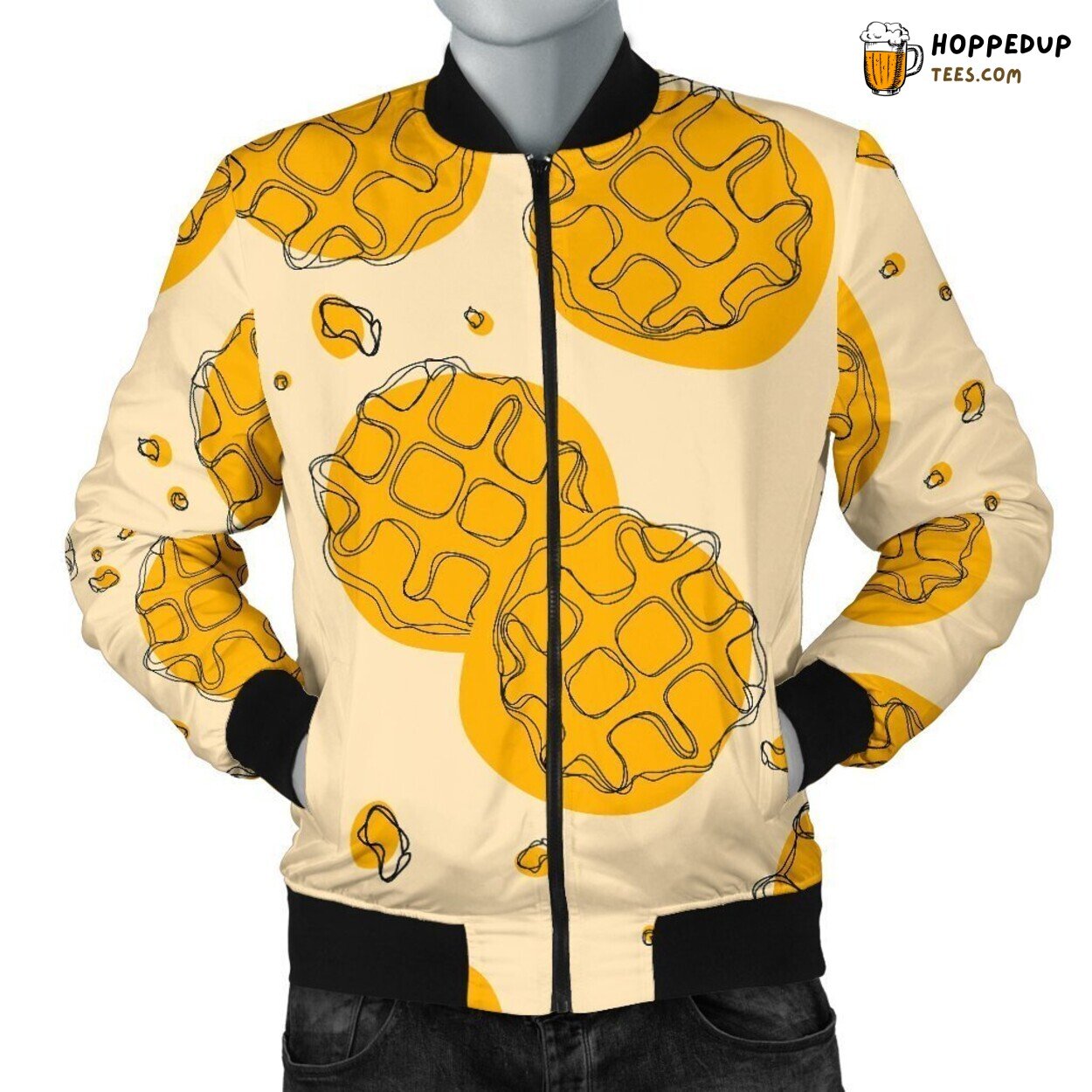 Waffle Inspired Design Men’s Bomber Jacket Breakfast Delight Art Display