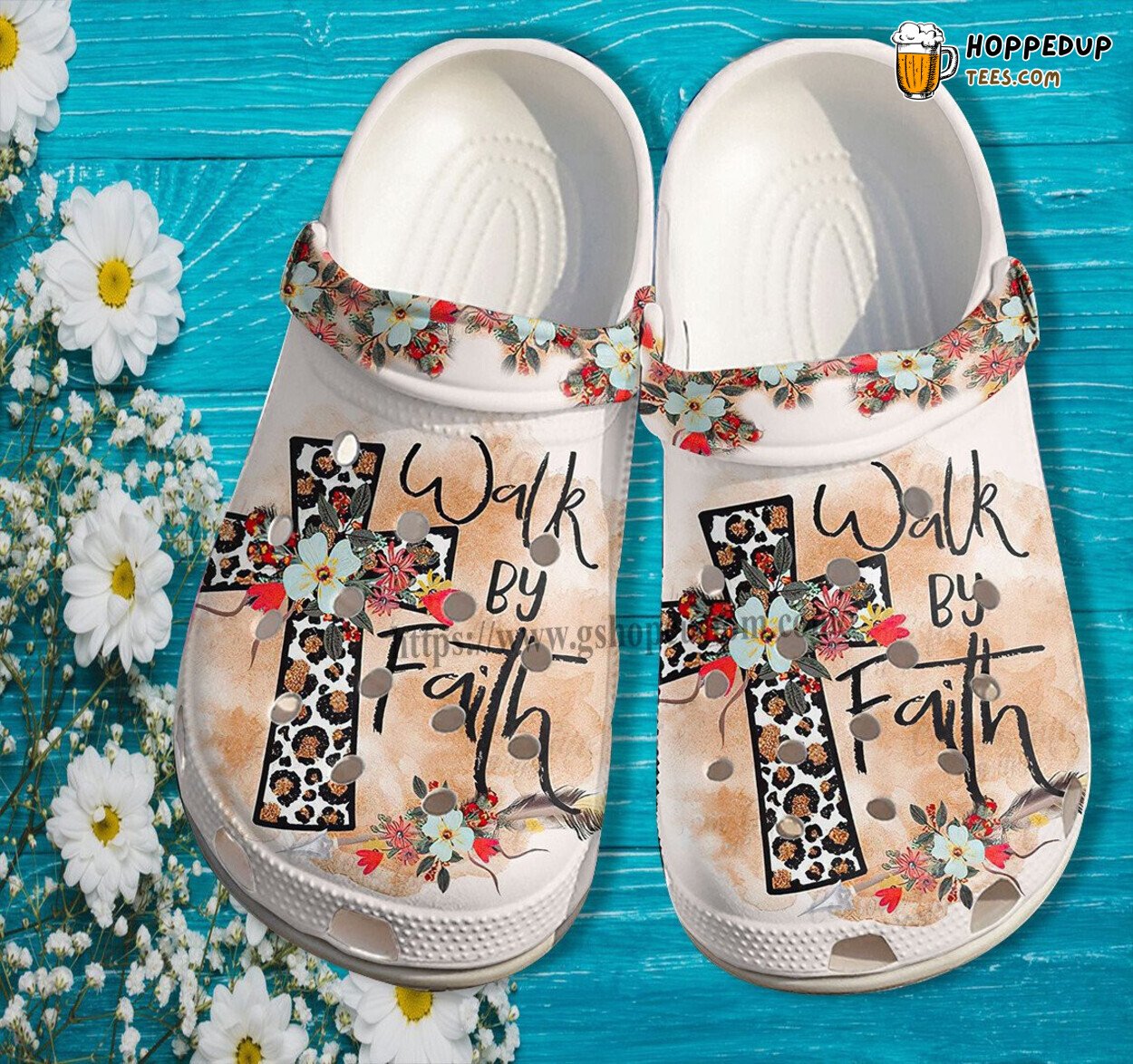 Walk By Faith God Cross Leopard Women Cross Flower Birthday Clogs