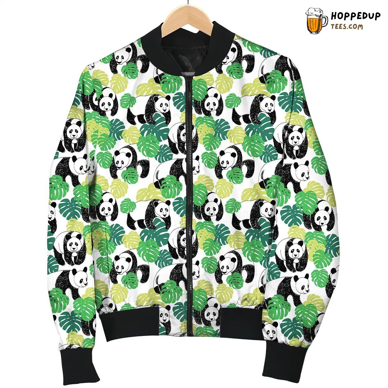 Walking Panda Painting With Tropical Leaves Bomber Jacket