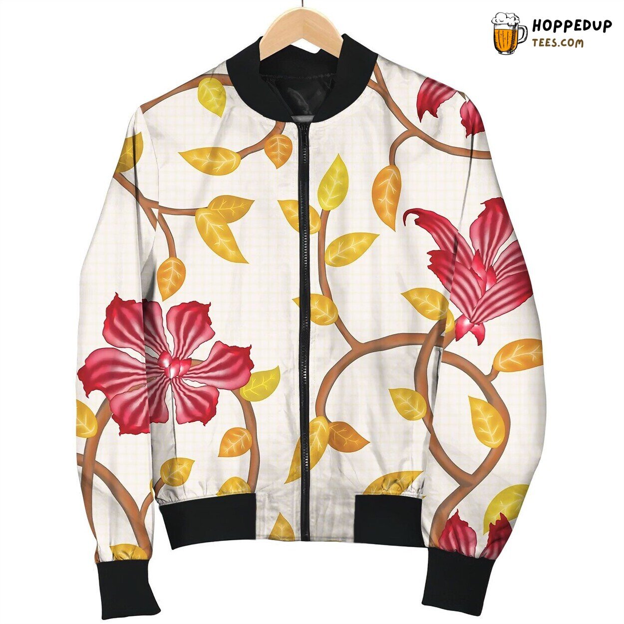 Wallpaper Seamless Vintage Red Flower Pattern Bomber Jacket