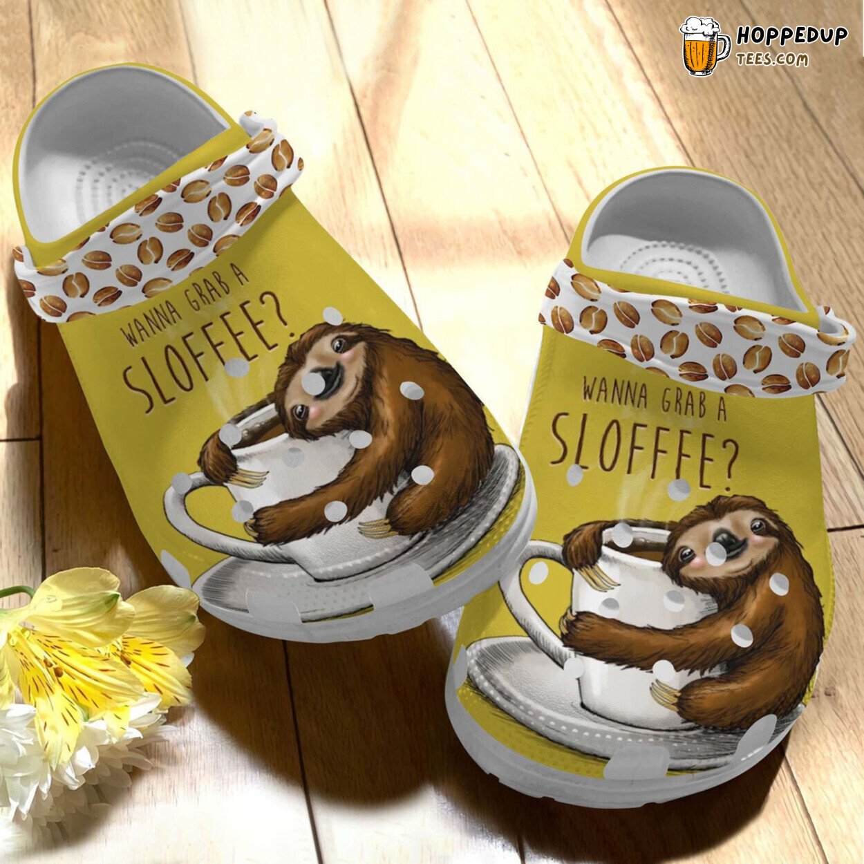 Wanna Grab A Sloffee Cute Sloth Rubber Clog Shoes Comfy Lover Gift