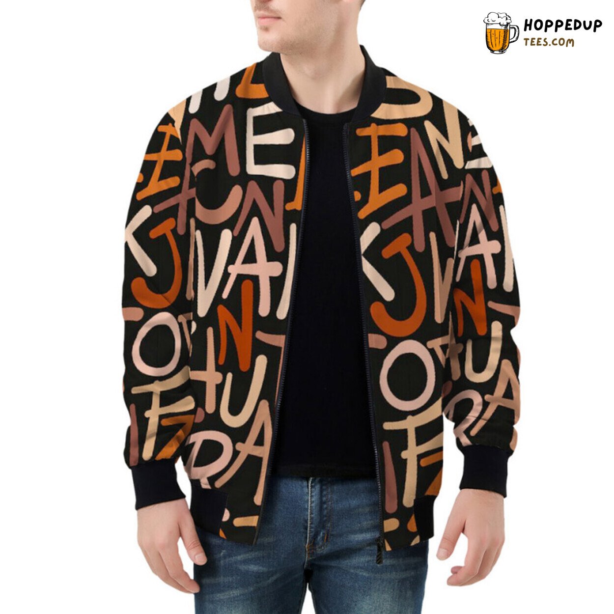 Warm Brown Hand Drawn Letters Featured Bomber Jacket