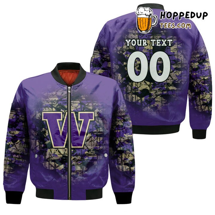 Washington Huskies NCAA Purple Gold Bomber Jacket with Custom Text Washington Huskies NCAA Purple Gold Bomber Jacket with Custom Text