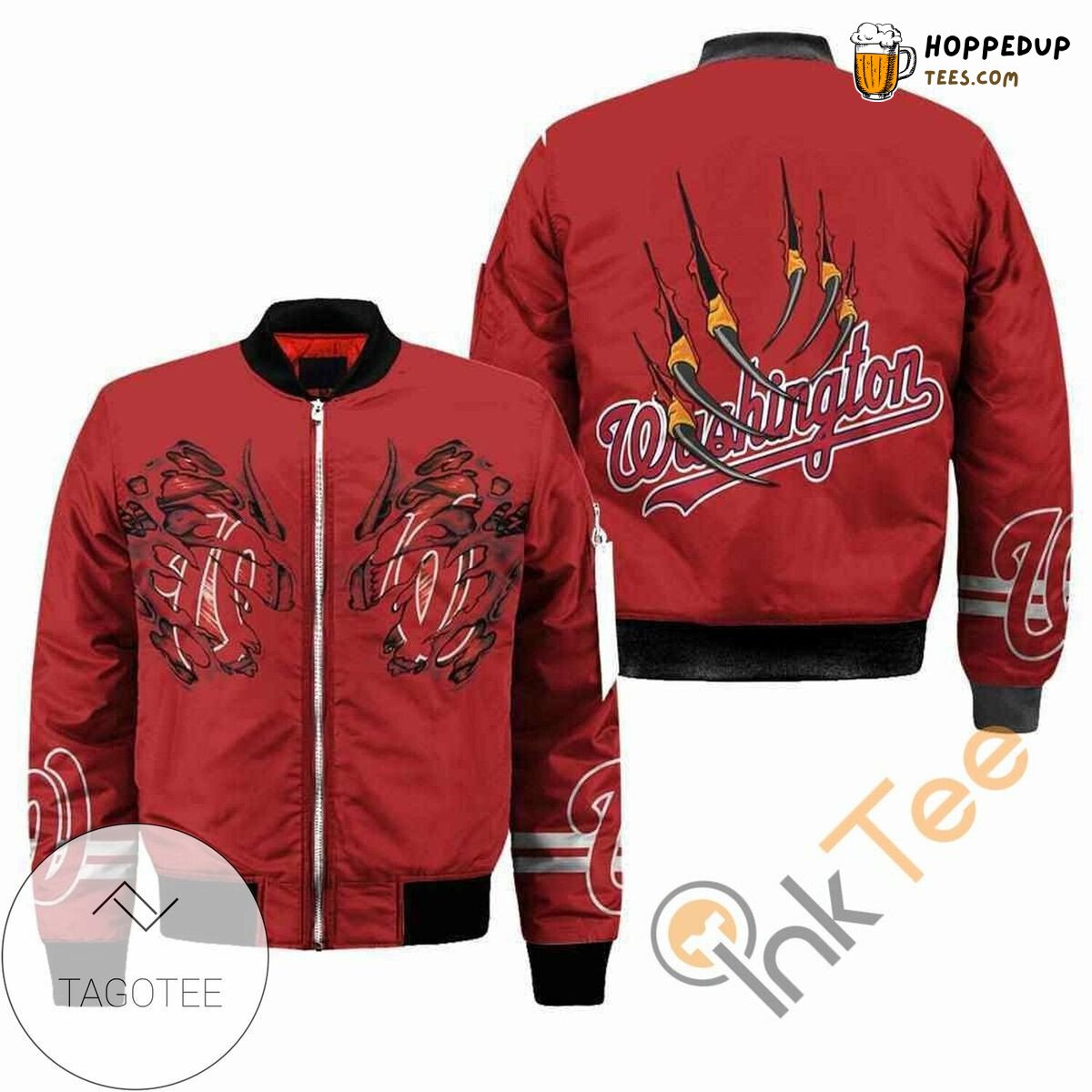 Washington Nationals Fierce Claws Design MLB Bomber Jacket Fit