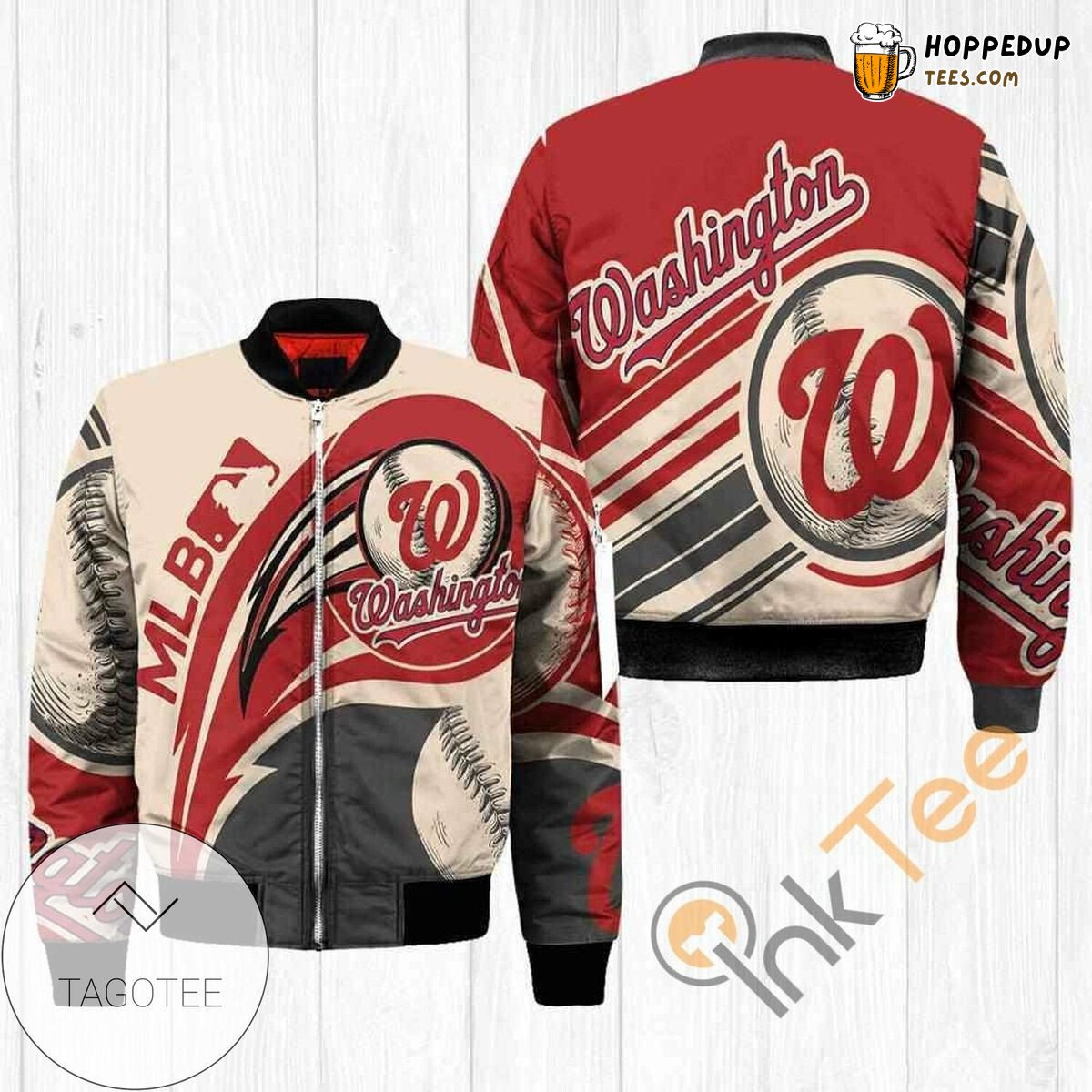 Washington Nationals MLB Red Gray Color Block Bomber Jacket
