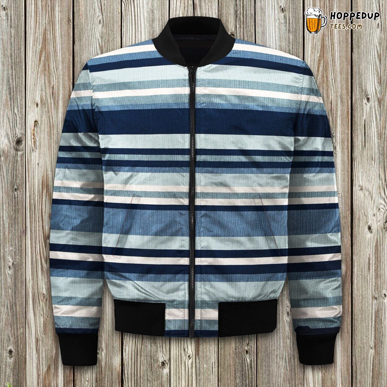 Water Blue Striped Bomber Jacket