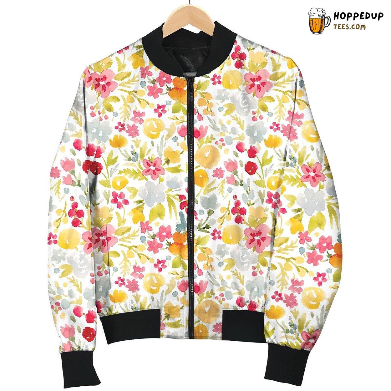 Watercolor Abstract Floral Pattern Bomber Jacket