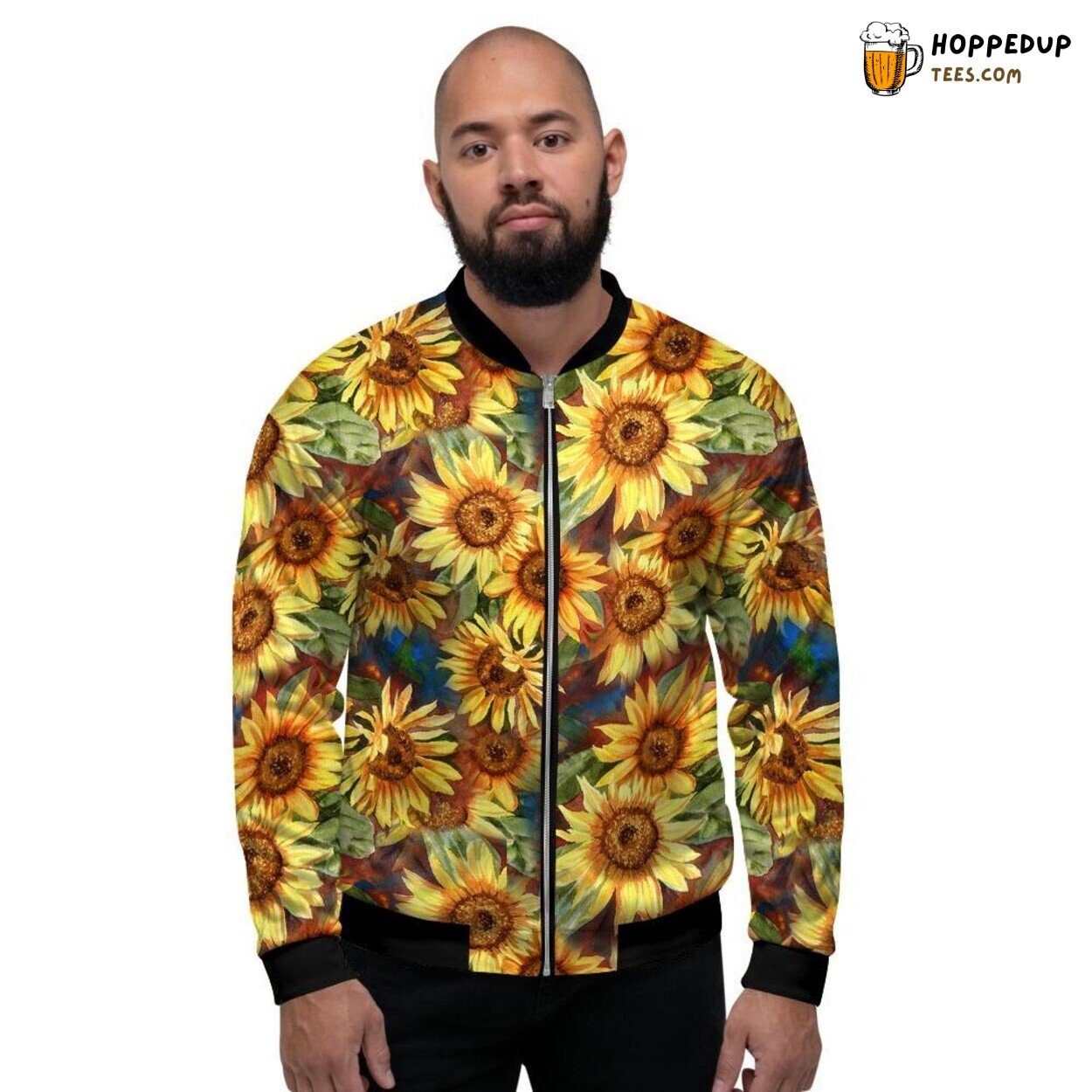 Watercolor Art Sunflower Design Men’s Bomber Jacket Floral Inspired Fashion Look