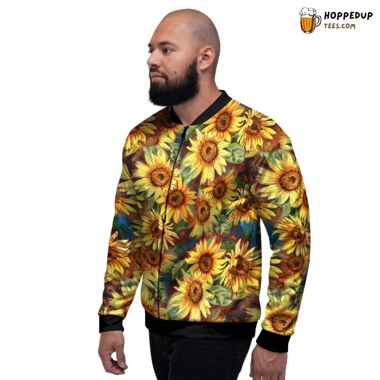 Watercolor Art Sunflower Design Men’s Bomber Jacket Floral Inspired Fashion Look