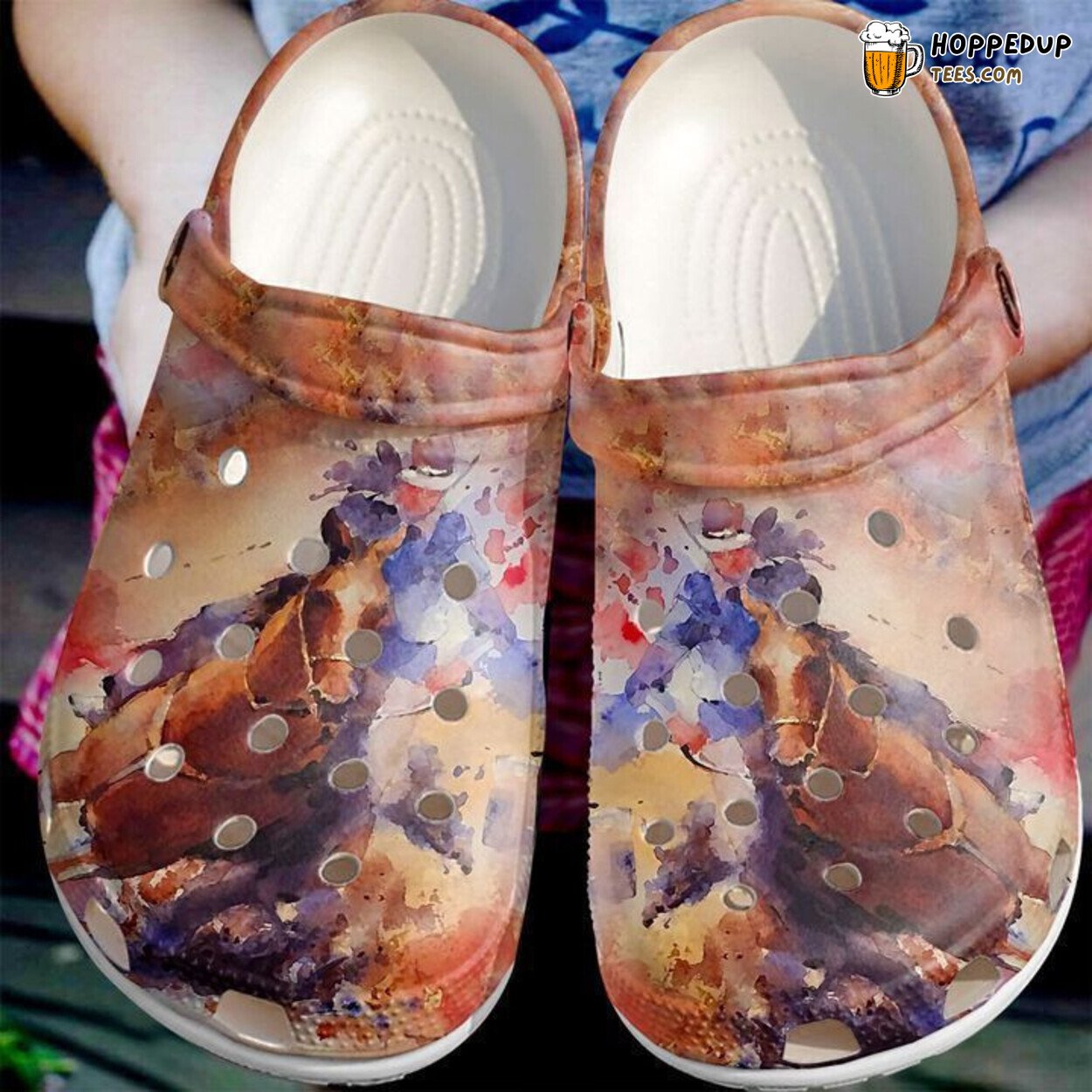 Watercolor Barrel Racing Rider Inspired Classic Clogs Comfortable Shoes