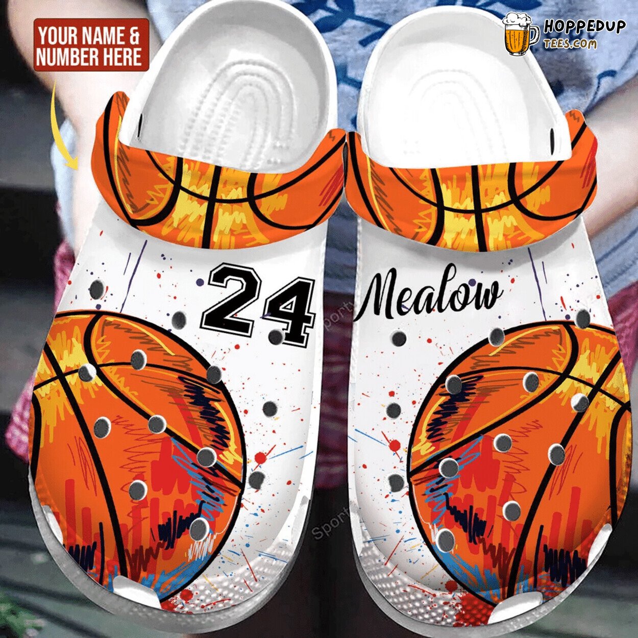 Watercolor Basketball Custom Name Number Themed Clogs Shoes