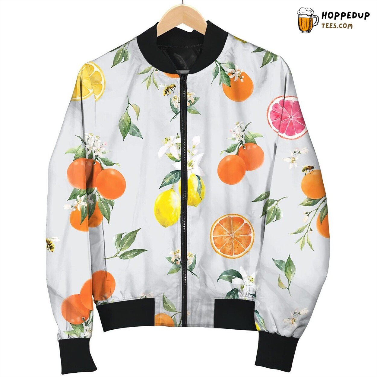 Watercolor Citrus Pattern Bomber Jacket