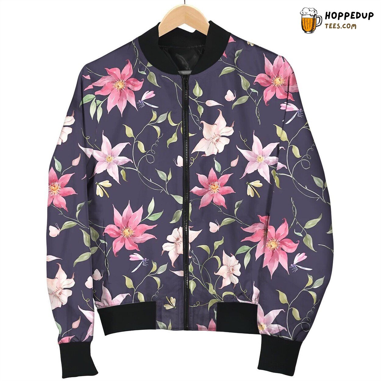 Watercolor Floral Pattern Bomber Jacket