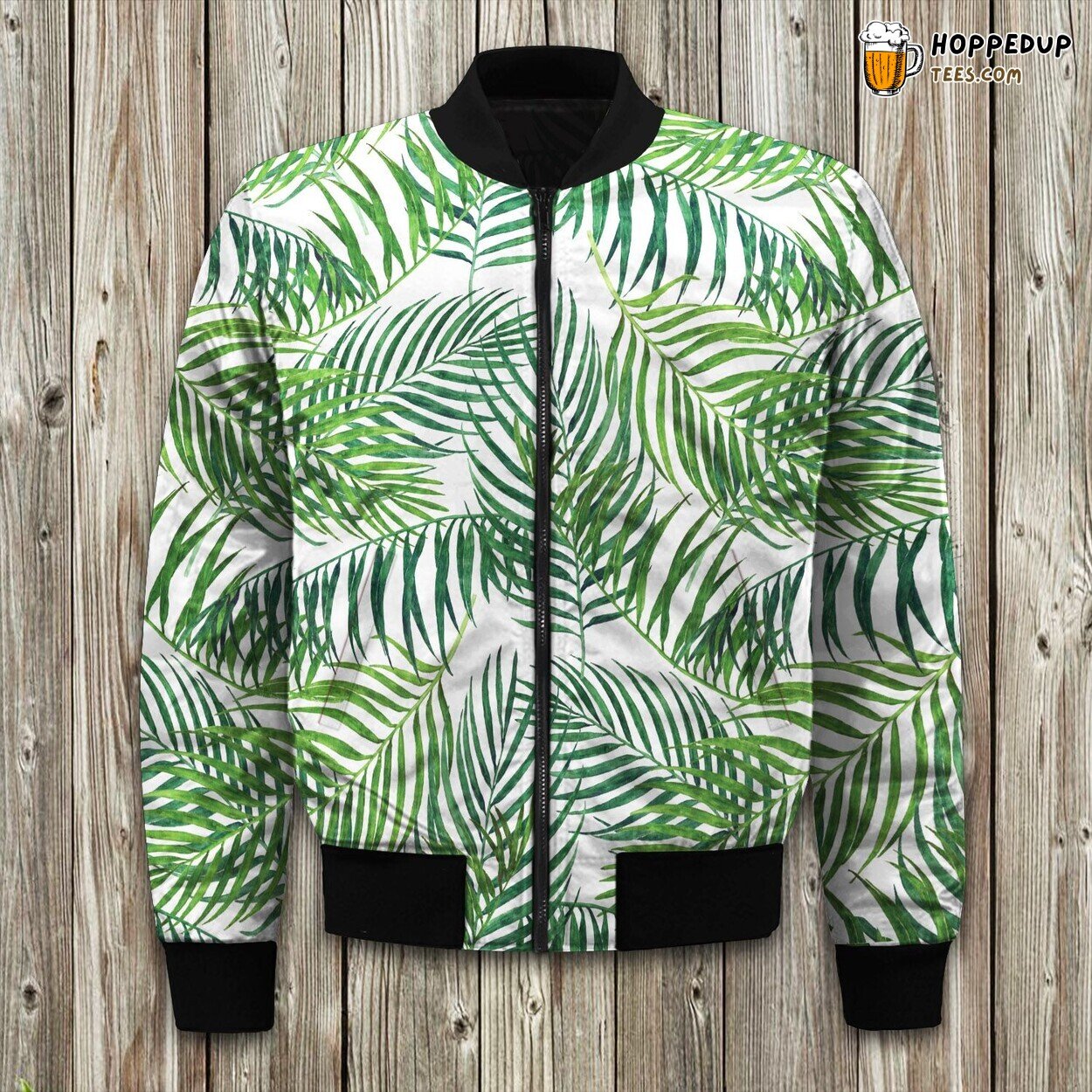 Watercolor Green Palm Leaves Bomber Jacket