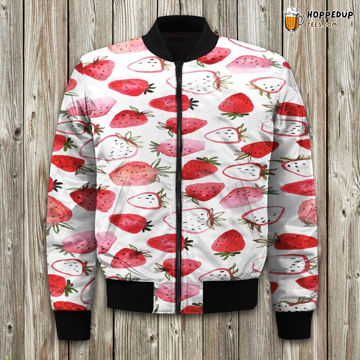 Watercolor Hand Drawn Beautiful Strawberry Bomber Jacket