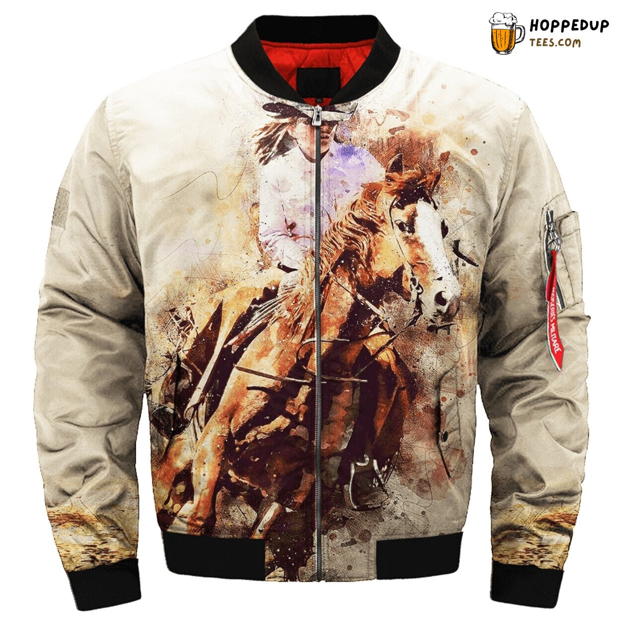 Watercolor Horse Rider Over Print Unique Design Bomber Jacket