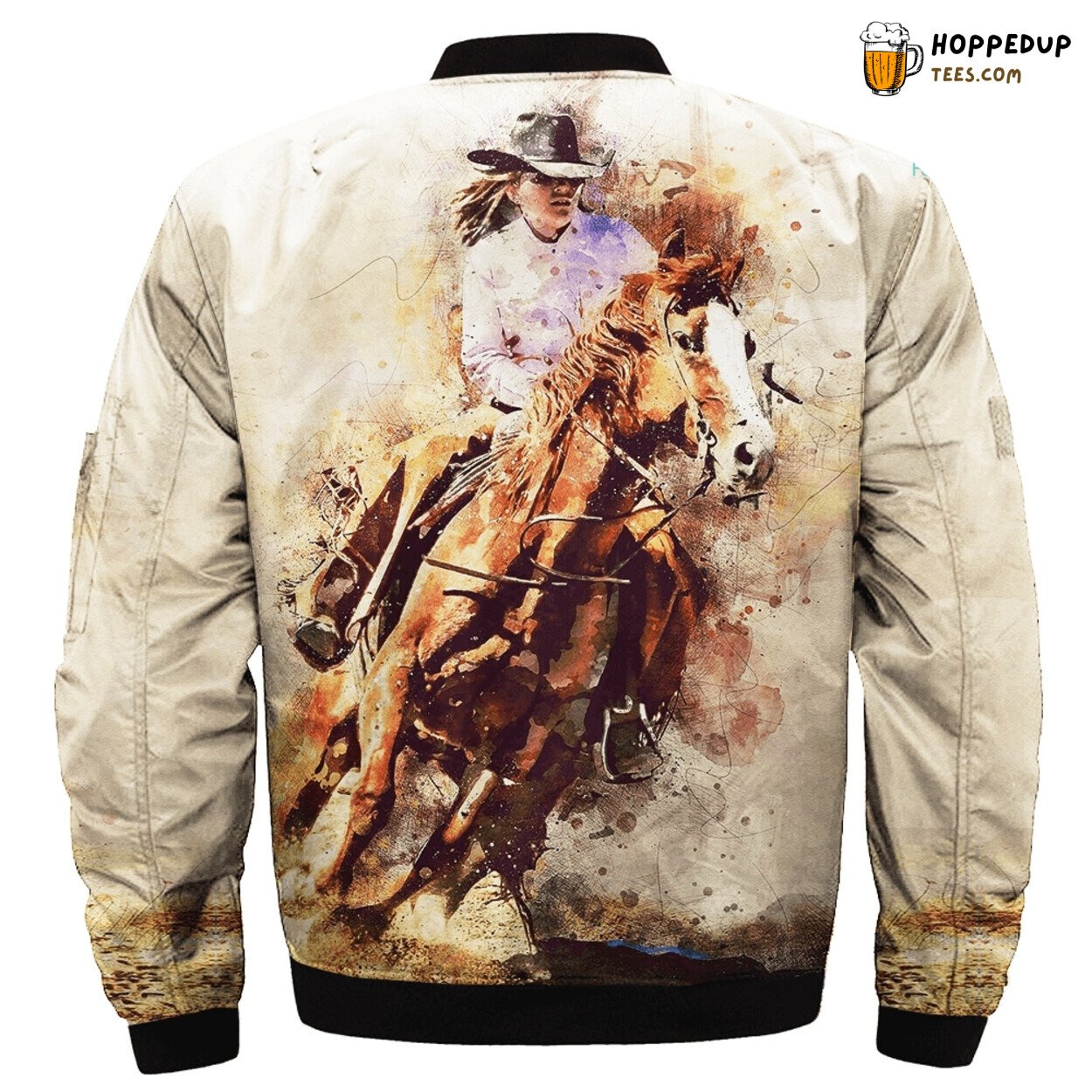 Watercolor Horse Rider Over Print Unique Design Bomber Jacket