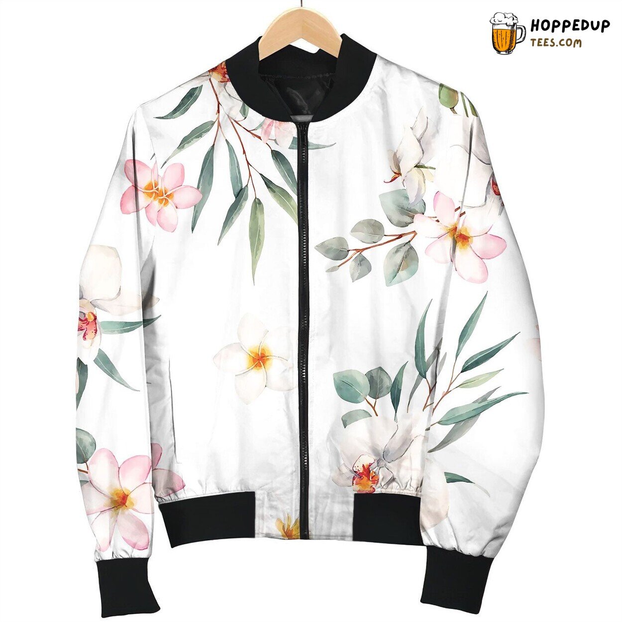 Watercolor Orchid White Flowers Bomber Jacket