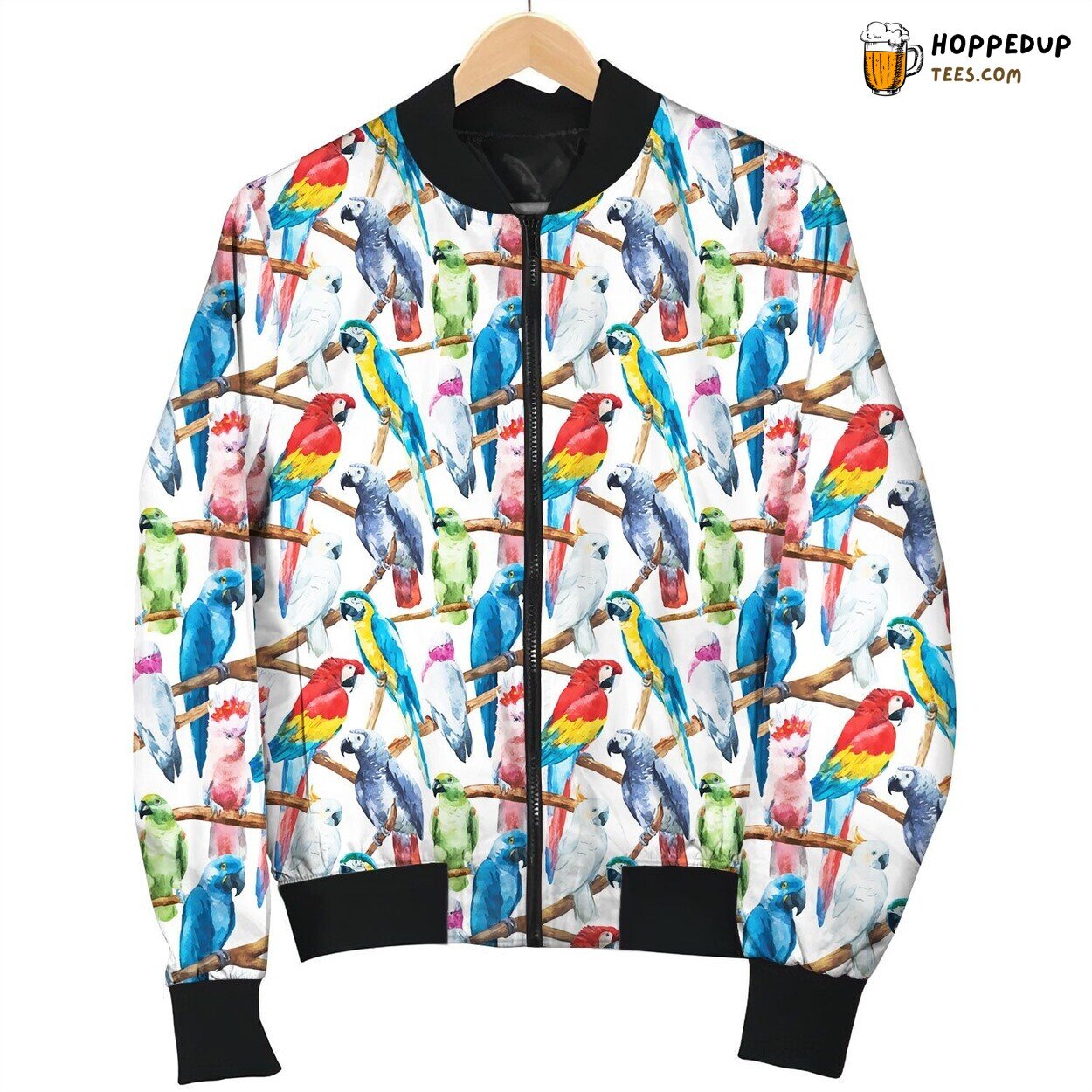 Watercolor Paiting Parrot Hangging On Tree Bomber Jacket