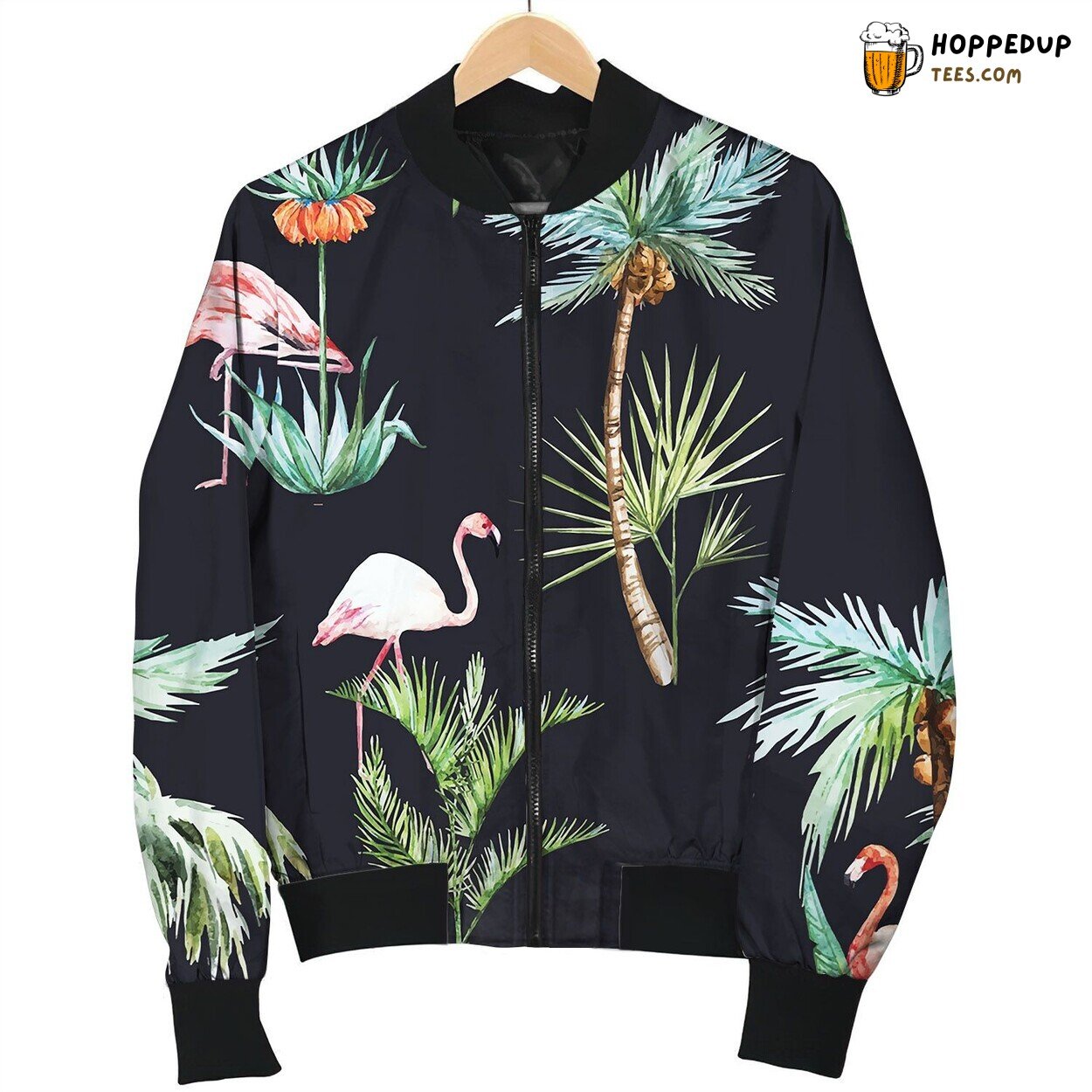 Watercolor Palm Pattern Bomber Jacket