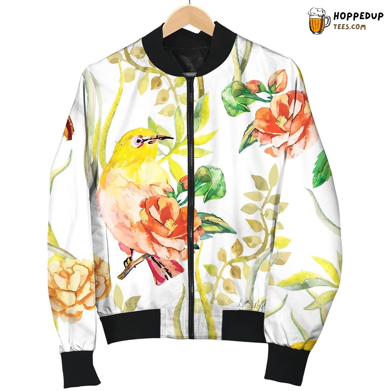 Watercolor Pattern Tropical And Flowers White Bomber Jacket