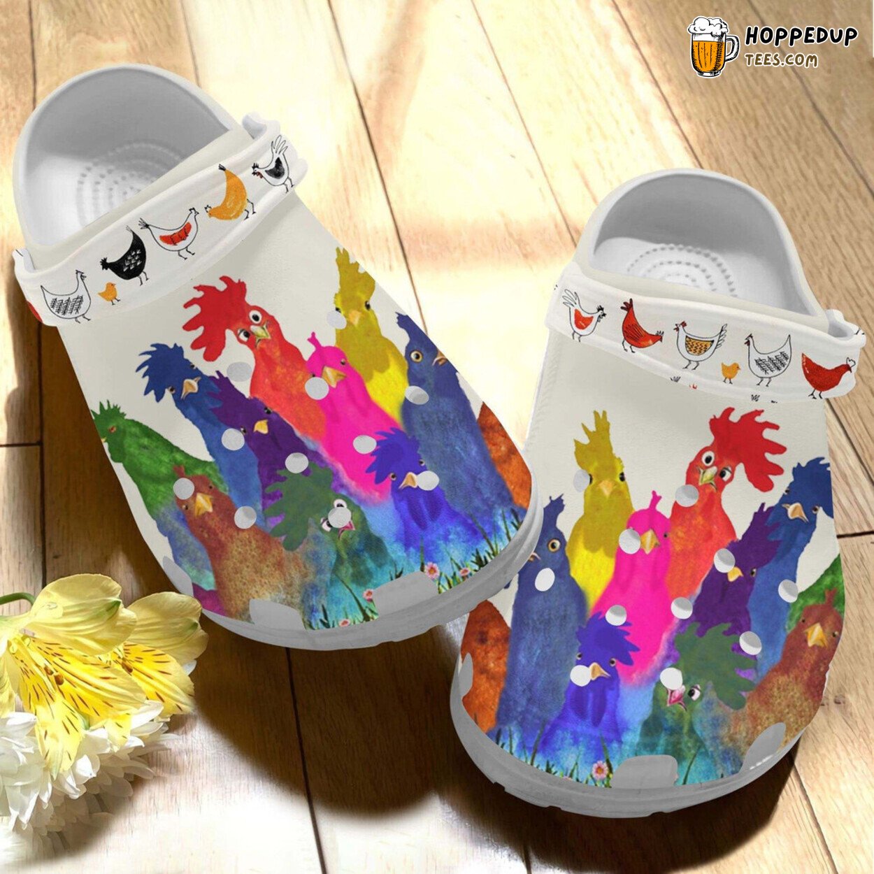 Watercolor Rooster Colorful Chicken Lover Gift Comfortable Rubber Clogs