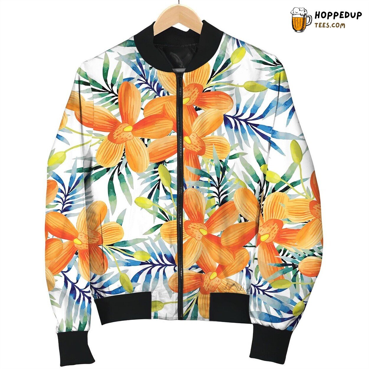 Watercolor Seamless Pattern Of Exotic Flowers Bomber Jacket