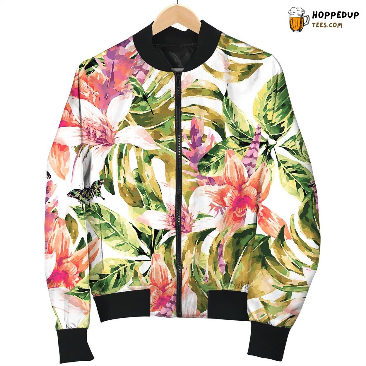 Watercolor Seamless Pattern Tropical Green Bomber Jacket