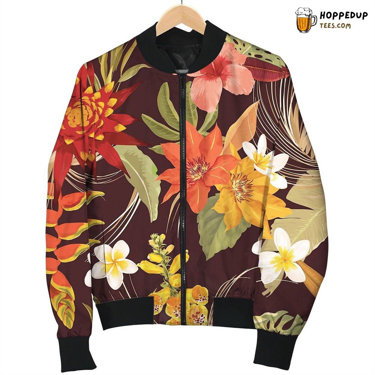 Watercolor Tropic Floral Seamless Autumn Pattern Bomber Jacket