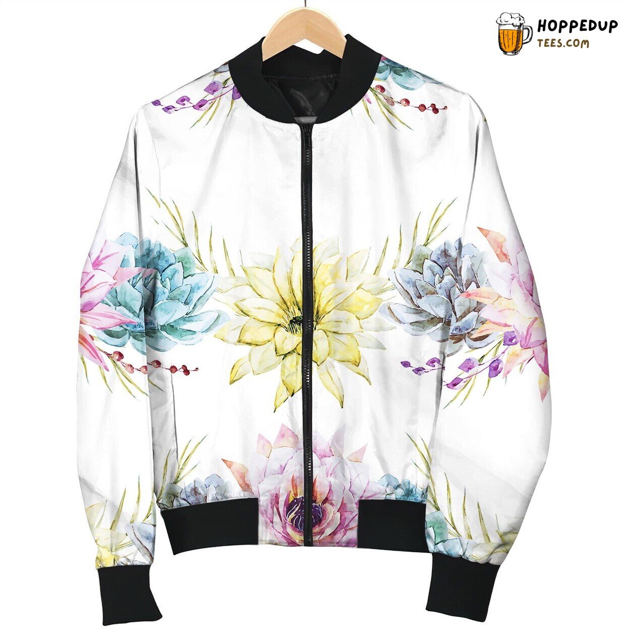 Watercolor Tropical Floral Pattern Bomber Jacket