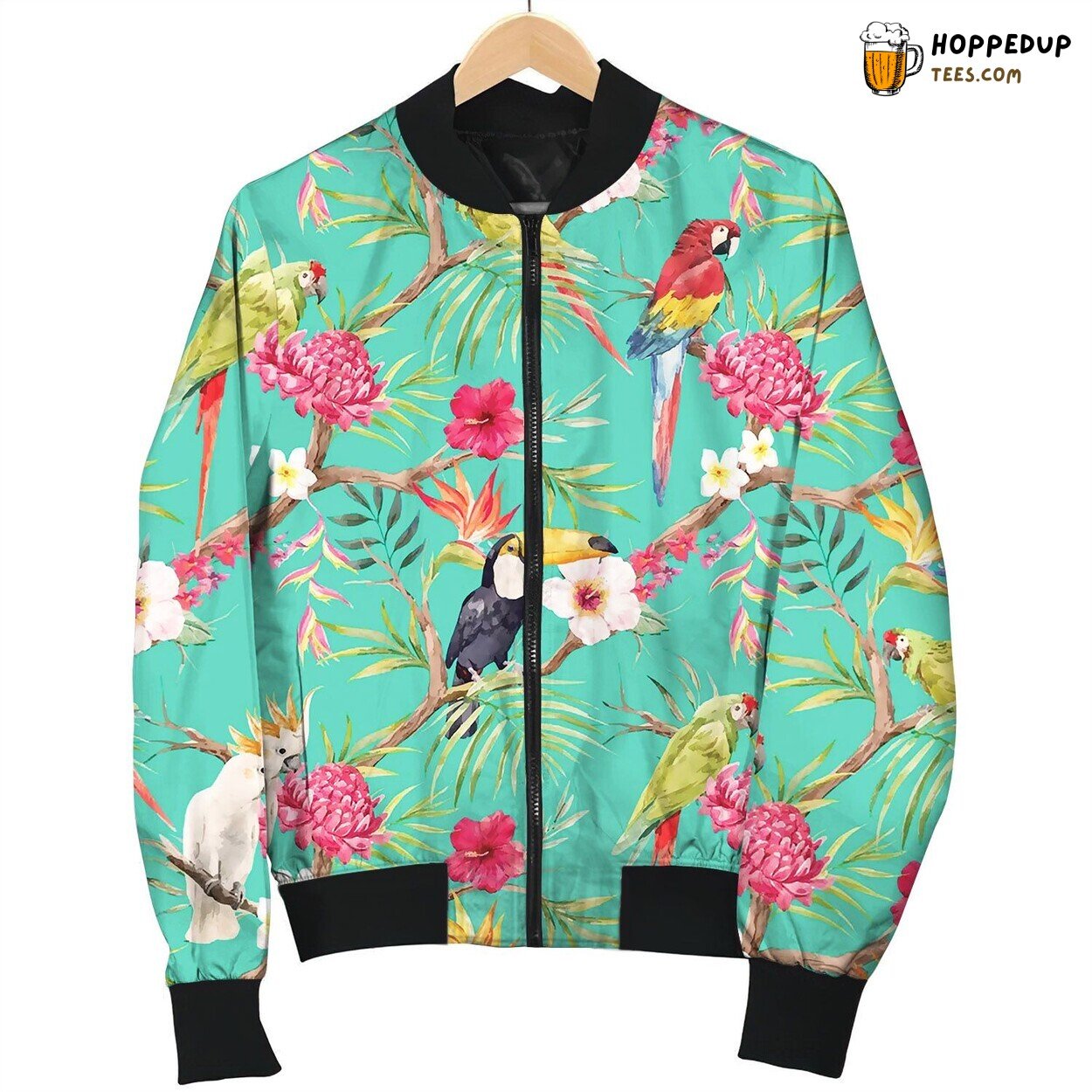 Watercolor Tropical Floral Pattern Sunny Bomber Jacket