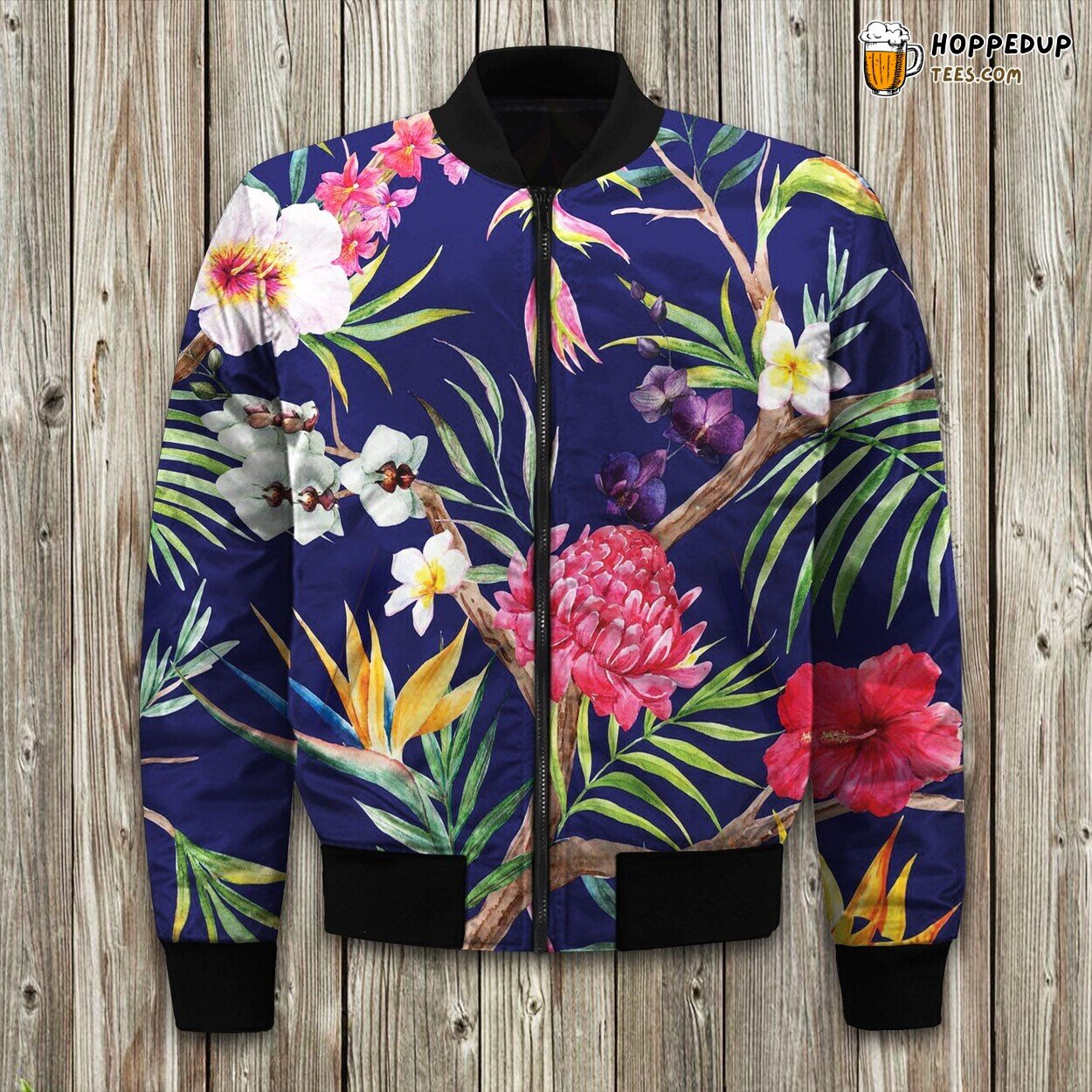 Watercolor Tropical Flower Bomber Jacket