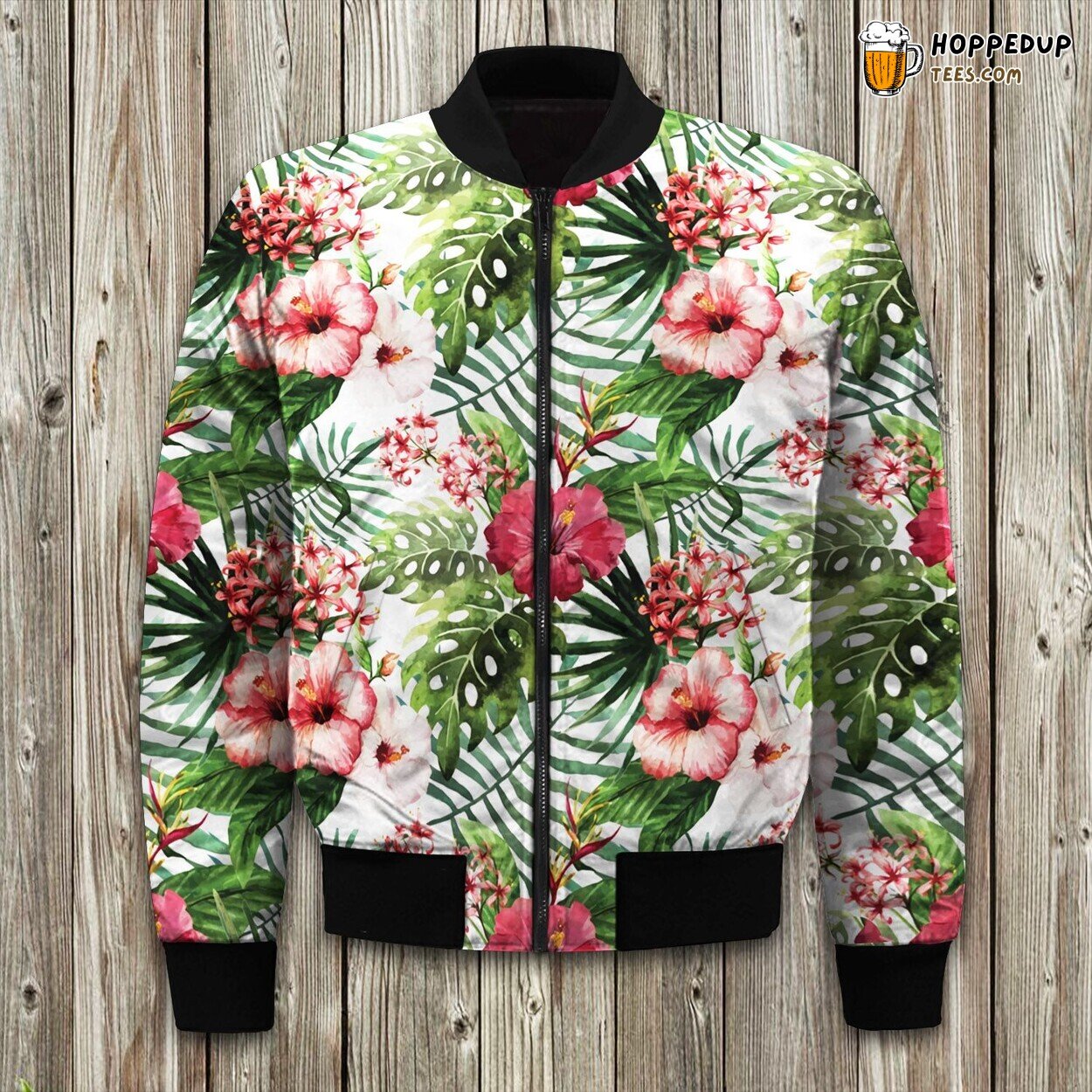 Watercolor Tropical Flowers Pattern Bomber Jacket
