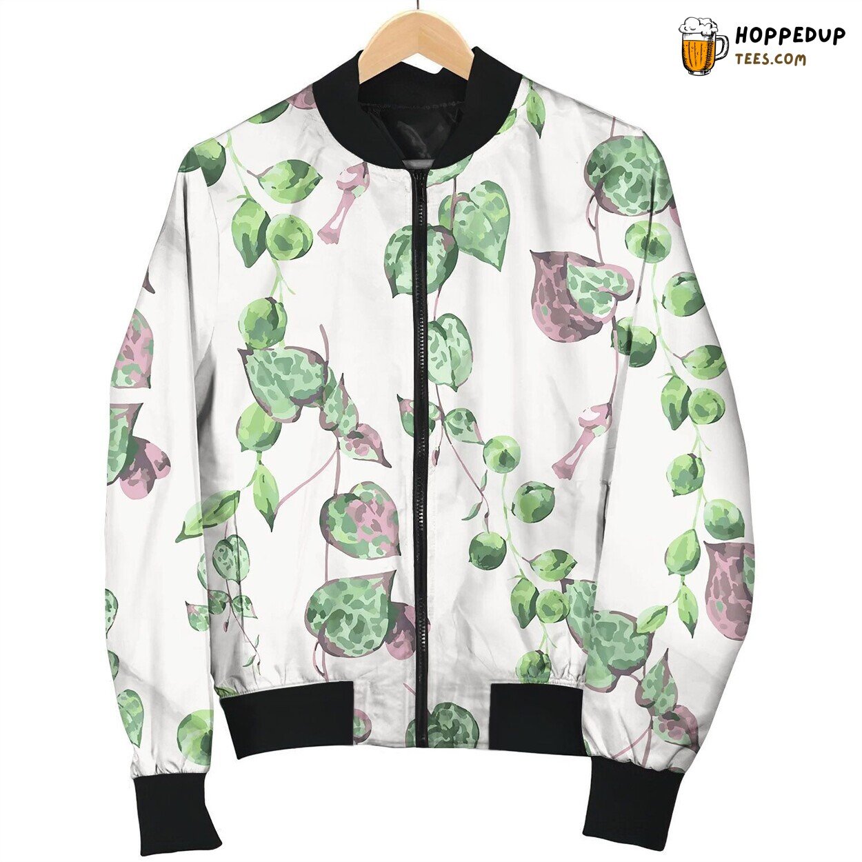 Watercolor Tropical Green Leaves Seamless Pattern Bomber Jacket