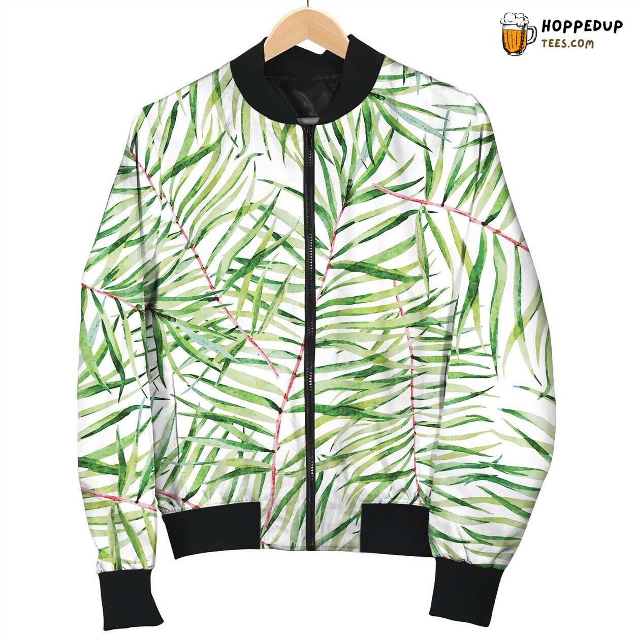 Watercolor Tropical Leafs Pattern Bomber Jacket