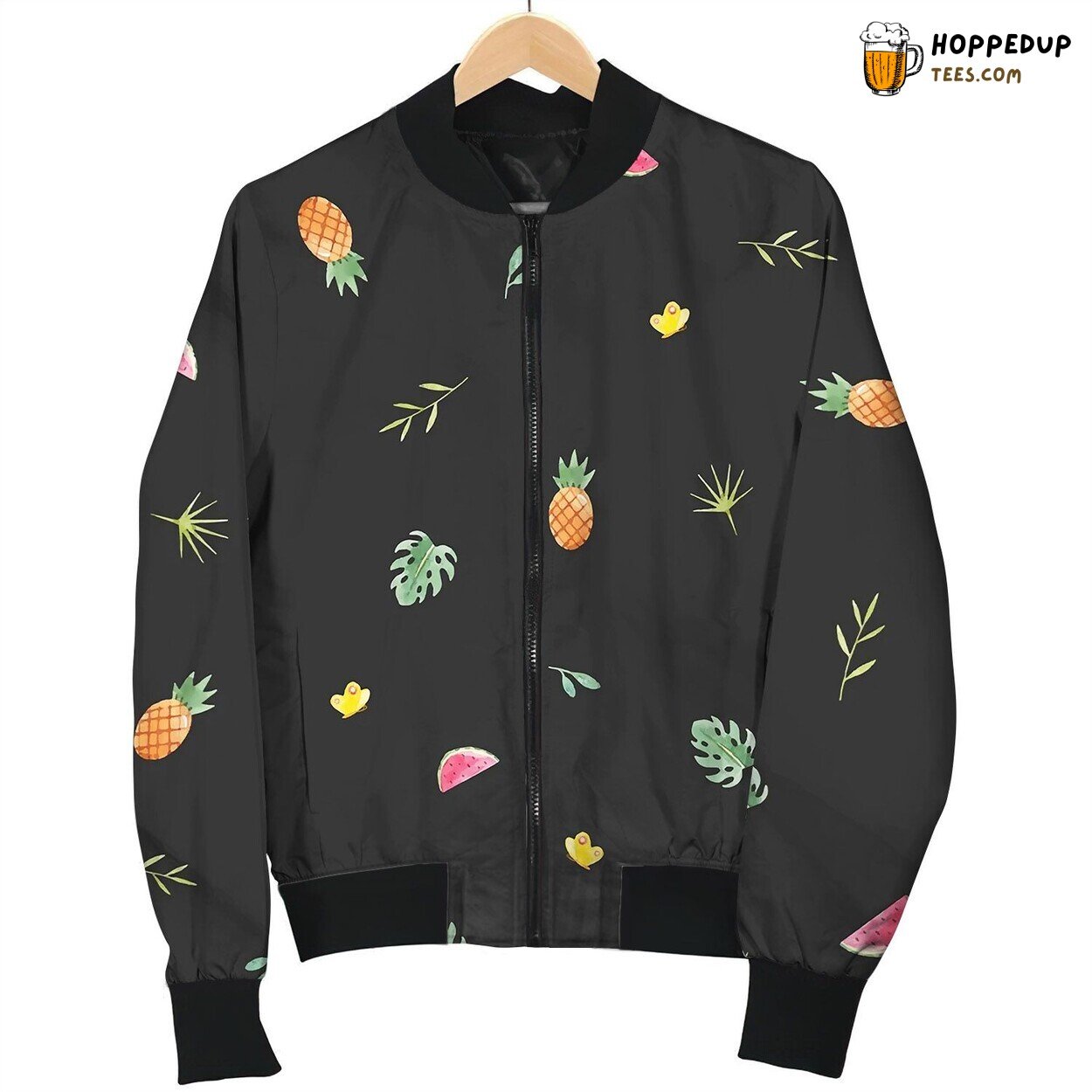 Watercolor Tropical Pineapple Pattern Bomber Jacket