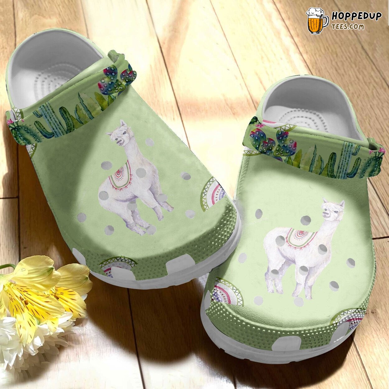 Watercolor White Alpaca Themed Shoes Clogs Birthday Gift Unique Animal Design