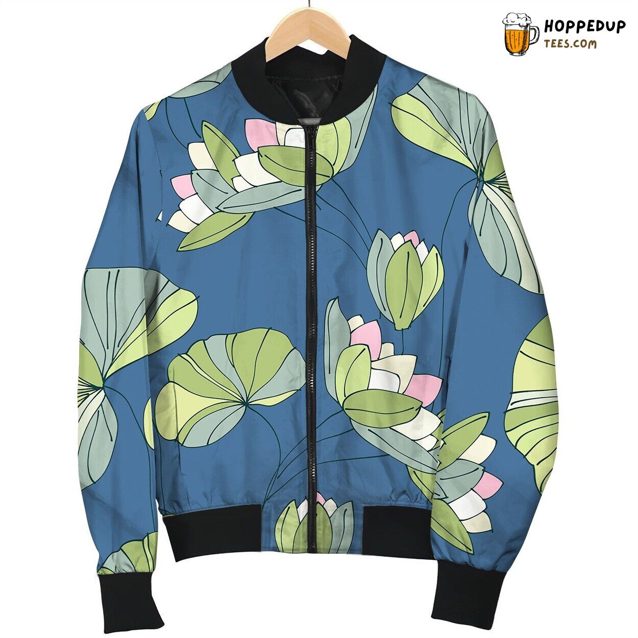 Waterlily Seamless Flower Tropical Pattern Bomber Jacket
