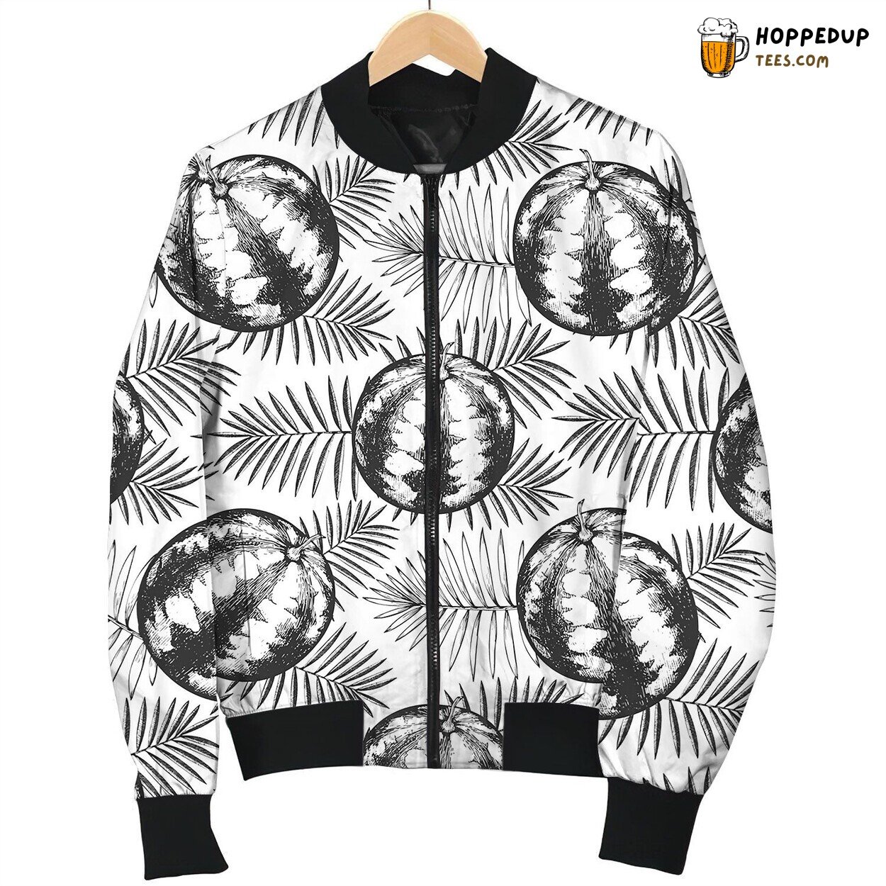 Watermelon And Tropical Leaves Seamless Pattern Bomber Jacket