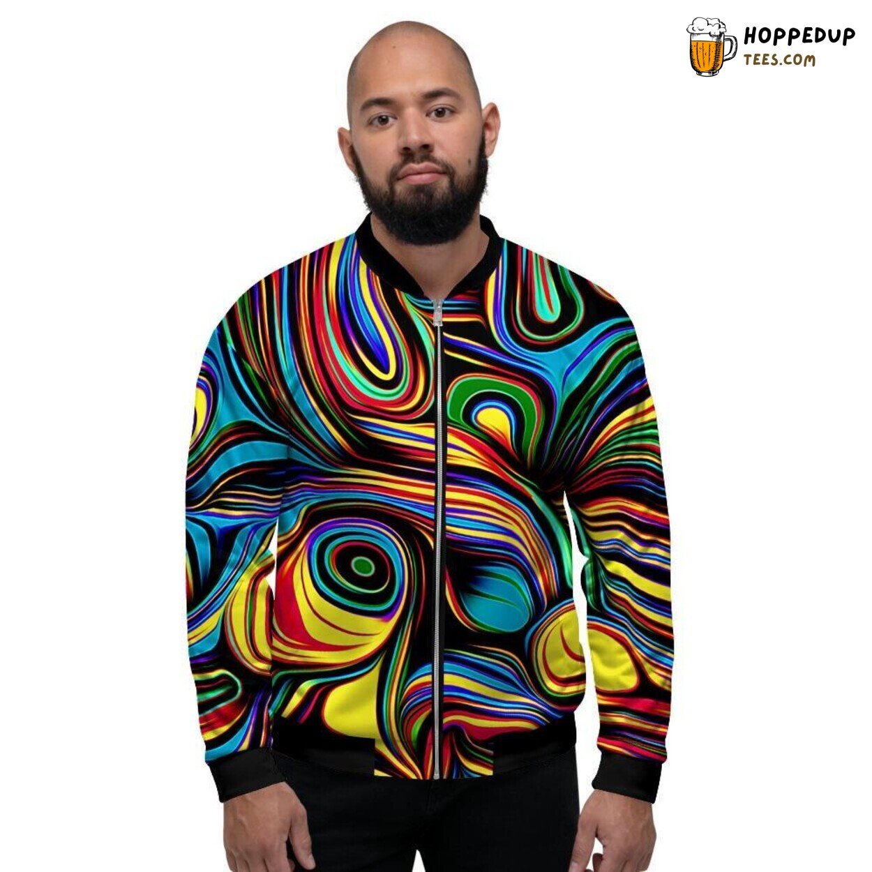 Wavy Abstract Modern Art Design Men’s Bomber Jacket Contemporary Elegance Print