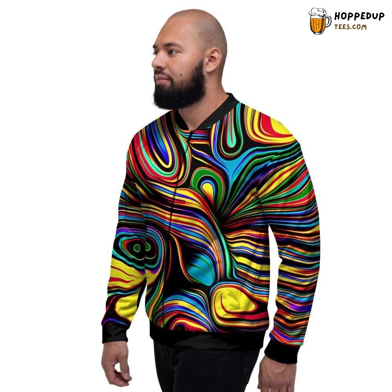 Wavy Abstract Modern Art Design Men’s Bomber Jacket Contemporary Elegance Print