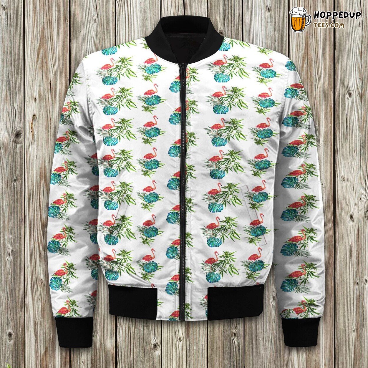 Weed Tropical Flamingo Bomber Jacket