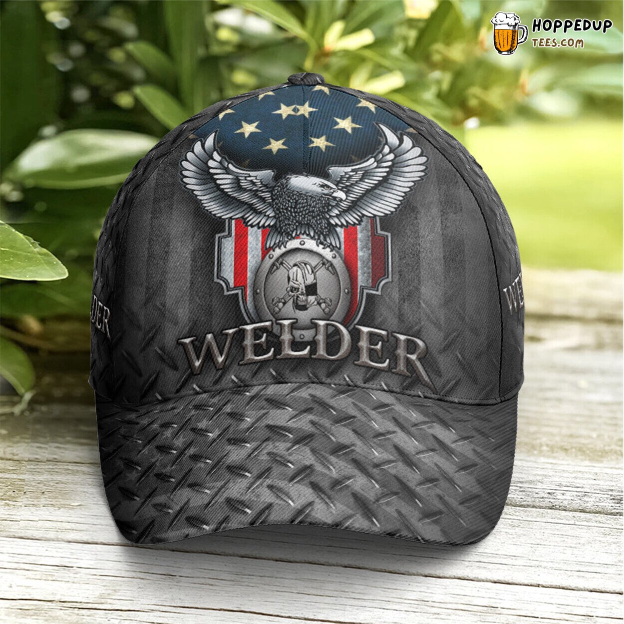 Welder Tribute US Eagle Metallic Unique Statement Design Baseball Cap