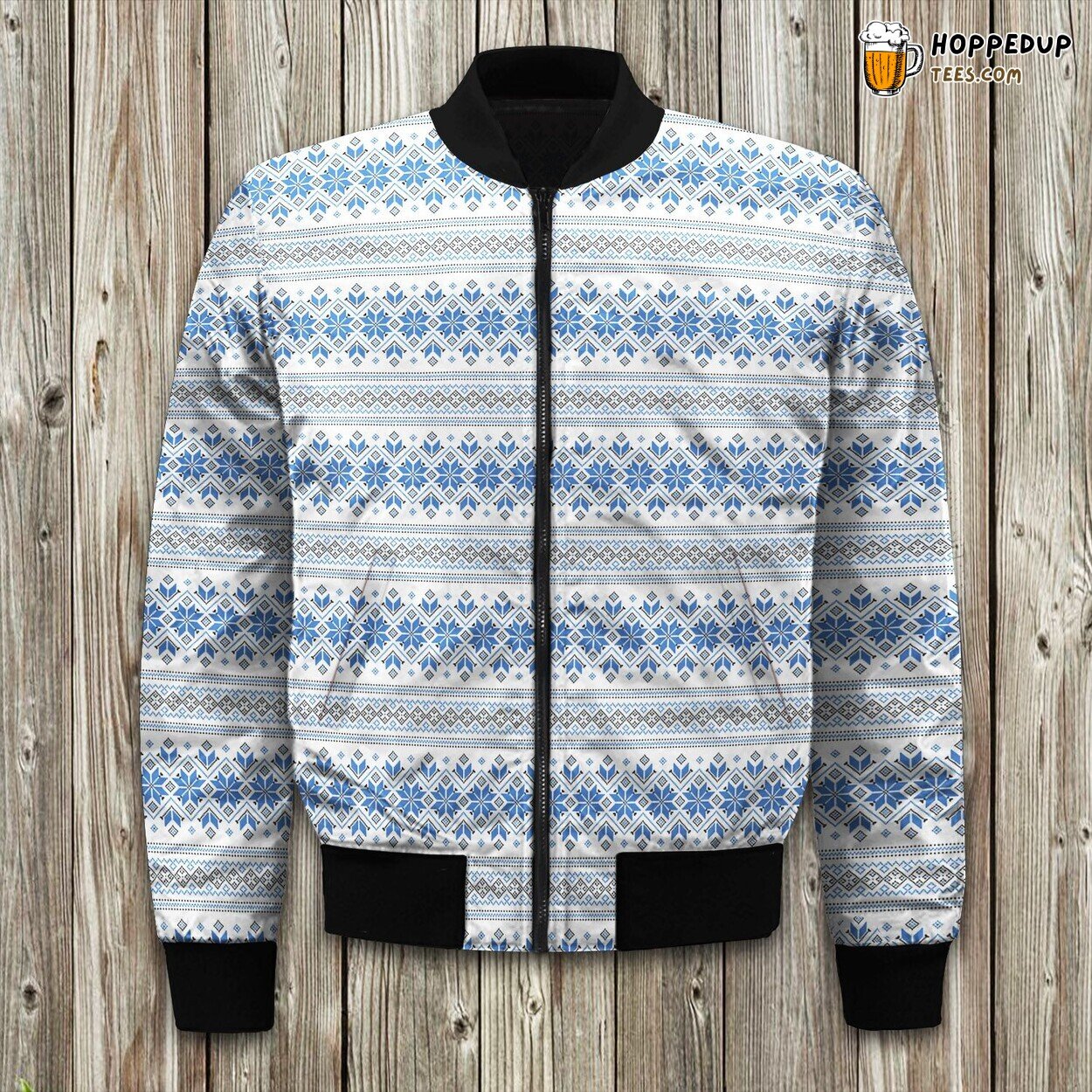 Wellspring Star Alatyr Ethno Ukrainian Traditional Pattern Slavic Symbol Large Scale Blue Bomber Jacket