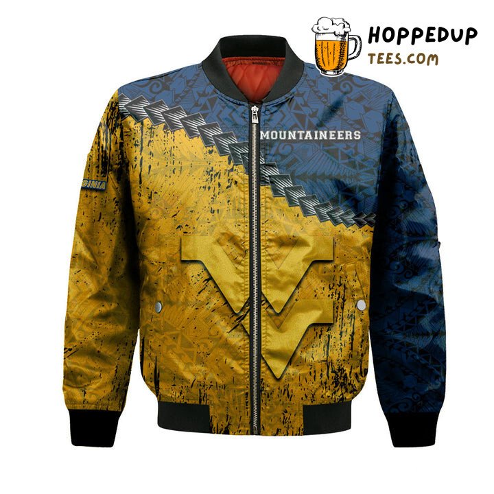 West Virginia Mountaineers NCAA Gold Blue Bomber Jacket Sports Edition West Virginia Mountaineers NCAA Gold Blue Bomber Jacket Sports Edition